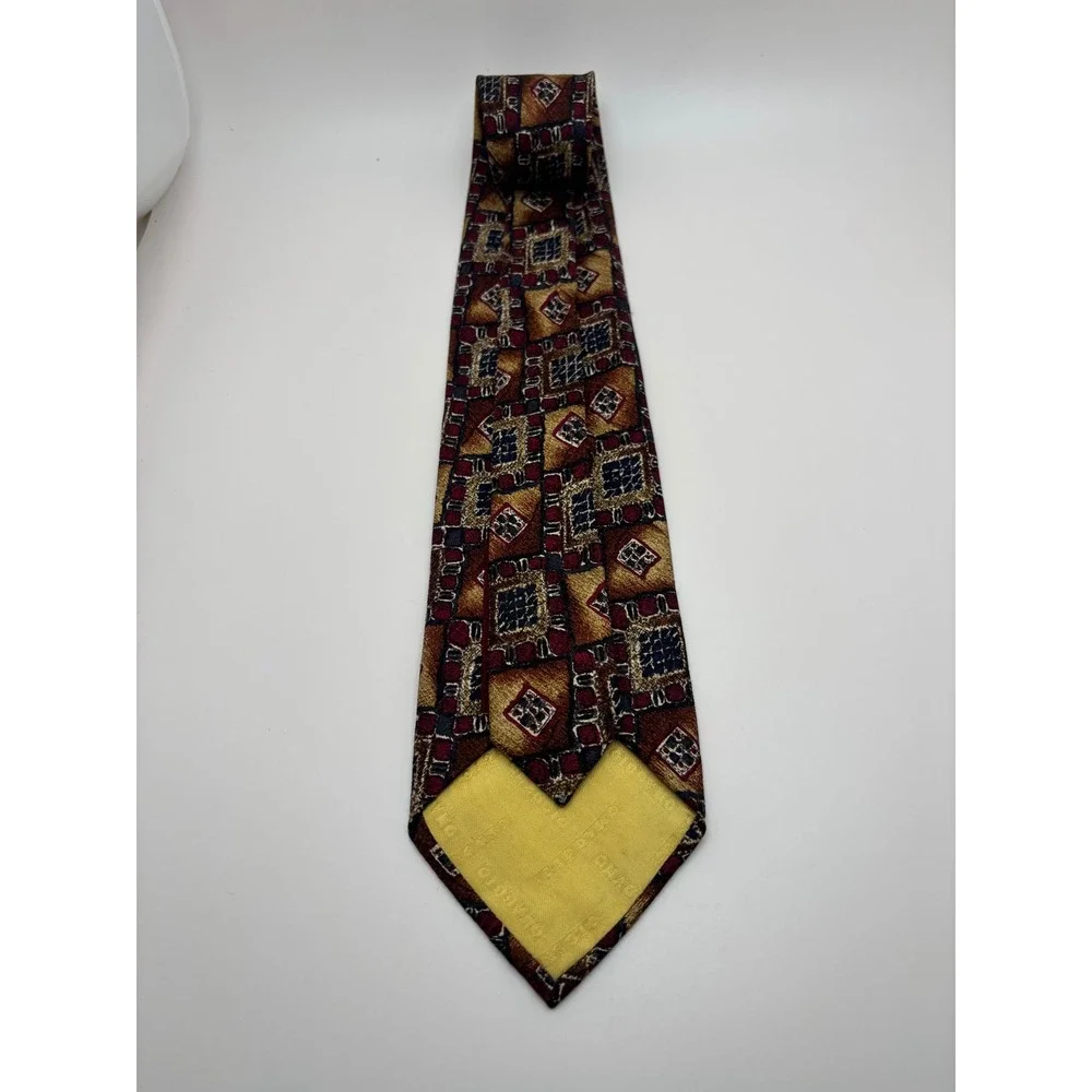 Omaggio Robert Talbott Silk Tie Burgundy Gold Geometric Mosaic Handsewn Italy